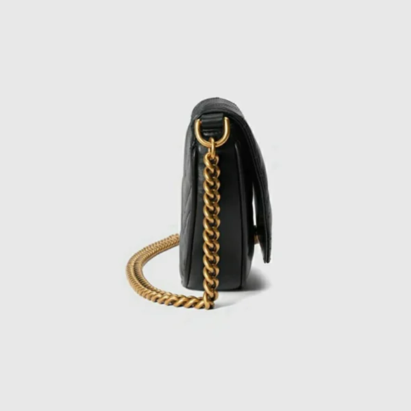 GUCCI GG Marmont Matelassé Chain Mini Tas - Zwart Leer