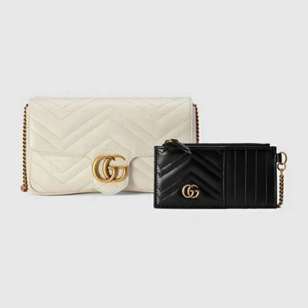 GUCCI GG Marmont Mini Card Case Chain Portemonnee - Wit Leer