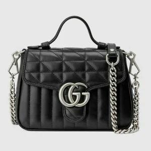 GUCCI GG Marmont mini tas met handvat aan de bovenkant - zwart leer